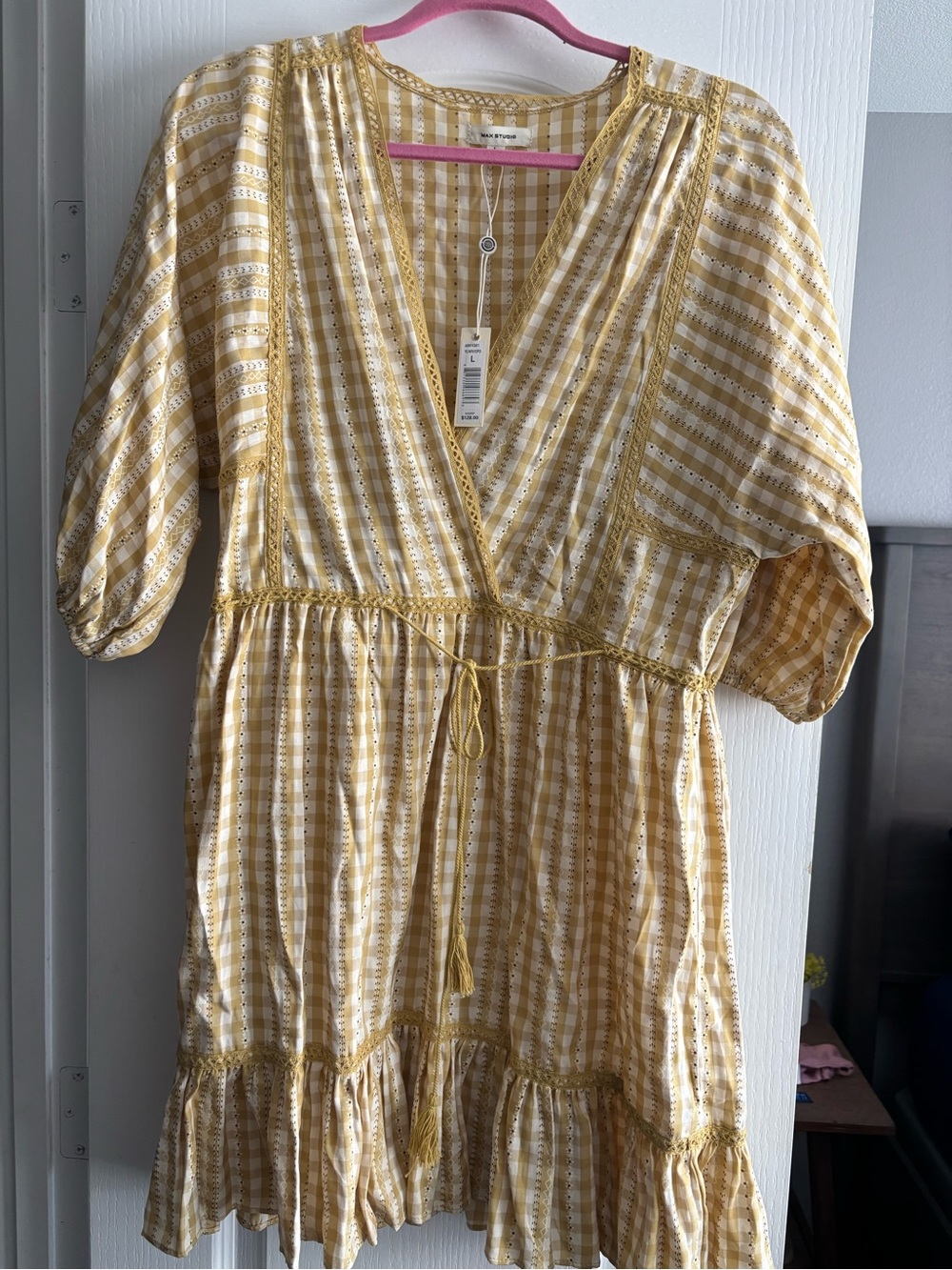 Womens Yellow Tie-Waist Dress